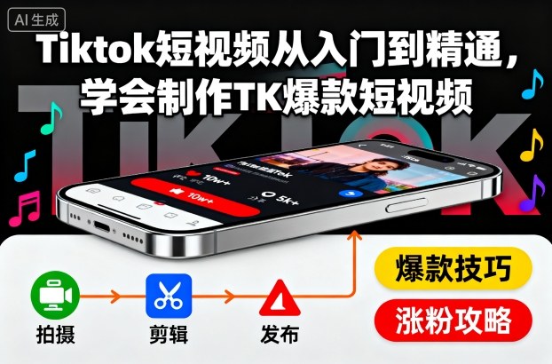Tiktok短视频从入门到精通，学会制作TK爆款短视频-百货大全