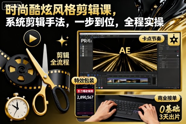 时尚酷炫风格剪辑课，系统剪辑手法，一步到位，全程实操-百货大全