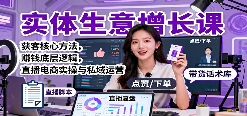 实体生意增长课：获客核心方法，赚钱底层逻辑，直播电商实操与私域运营-百货大全
