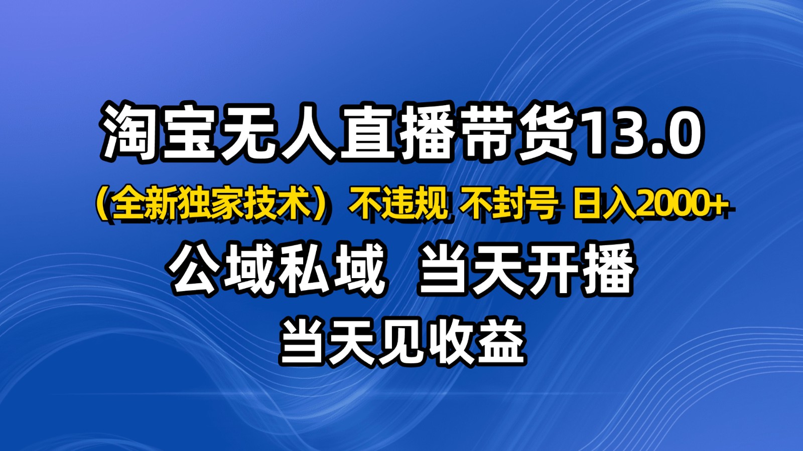 淘宝无人直播13.0，公域私域技术，不封号，不违规 布局下半年旺季赛道，日入2000+-百货大全