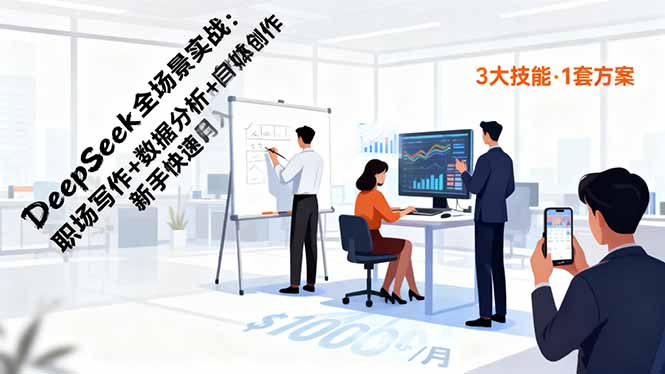 DeepSeek全场景实战：职场写作+数据分析+自媒体创作，新手快速月入过万-百货大全