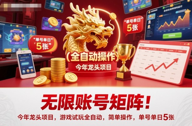 无限账号矩阵！今年龙头项目，游戏试玩全自动，简单操作，单号单日5张【揭秘】-百货大全