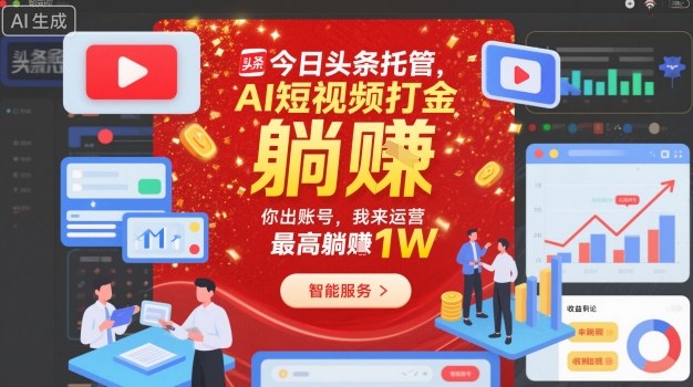 今日头条托管，AI短视频打金，你出账号，我来运营，最高躺賺1W【揭秘】-百货大全