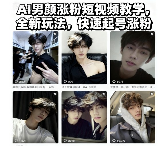 AI男颜涨粉短视频教学，全新玩法，快速起号涨粉-百货大全