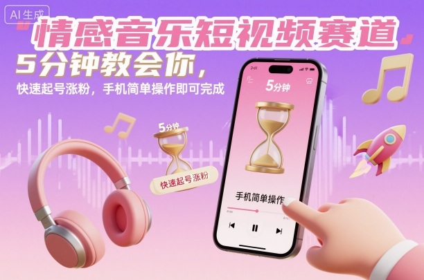 情感音乐短视频赛道，5分钟教会你，快速起号涨粉，手机简单操作即可完成-百货大全
