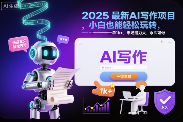 2025最新AI写作项目，小白也能轻松玩转，一单1k+，市场潜力大，永久可做-百货大全