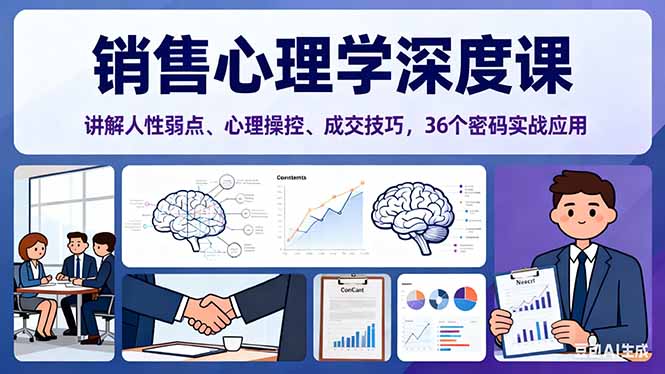 销售心理学深度课，讲解人性弱点、心理操控、成交技巧，36个密码实战应用-百货大全