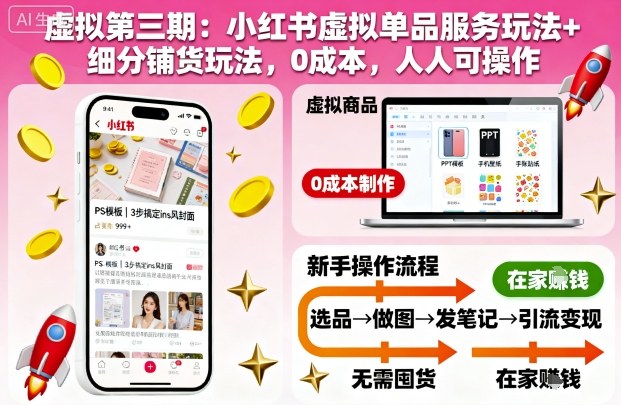 虚拟第三期：小红书虚拟单品服务玩法+细分铺货玩法，0成本，人人可操作(更新)-百货大全