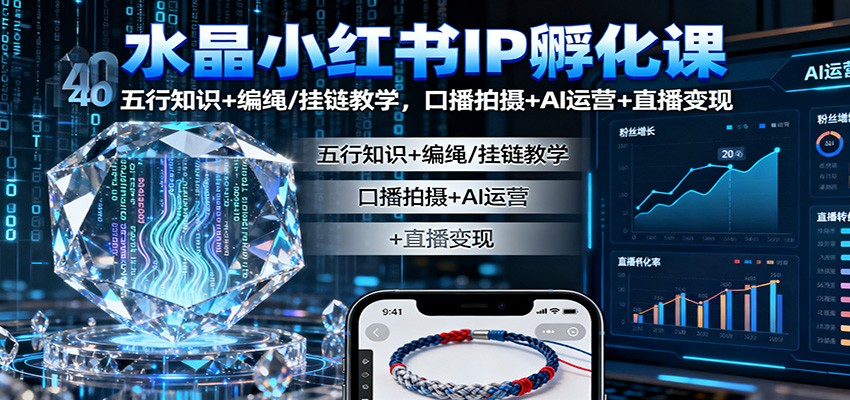 水晶小红书IP孵化课：五行知识+编绳/挂链教学，口播拍摄+AI运营+直播变现-百货大全