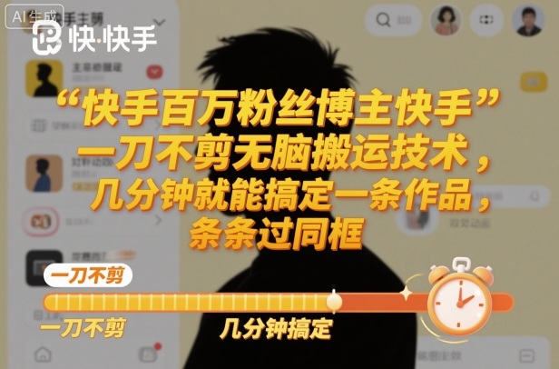 快手百万粉丝博主快手一刀不剪无脑搬运技术，几分钟就能搞定一条作品，条条过同框-百货大全