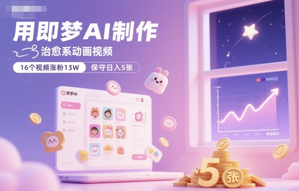 用即梦AI制作治愈系动画视频，16个视频涨粉13W，保守日入5张-百货大全