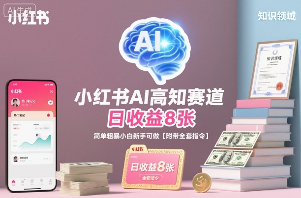 小红书AI高知赛道，日收益8张，简单粗暴小白新手可做【附带全套指令】-百货大全