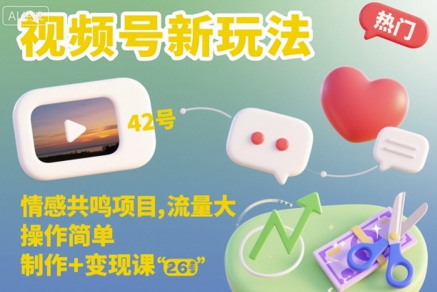 视频号新玩法，情感共鸣项目，流量大，操作简单，制作+变现课-百货大全