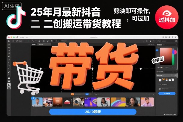 25年10月最新抖音二创搬运带货教程，剪映即可操作，可过抖加-百货大全