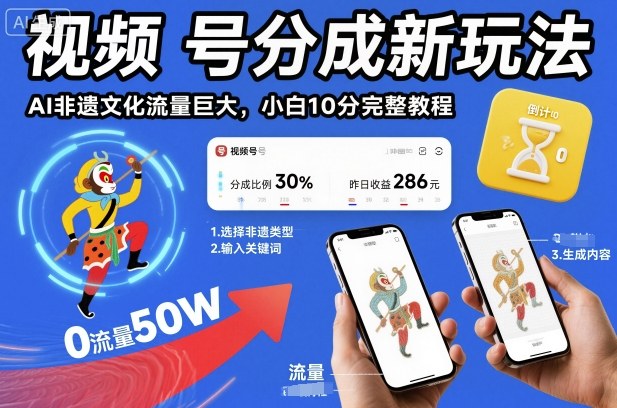 视频号分成新玩法，AI非遗文化流量巨大，小白10分钟搞定，完整教程-百货大全