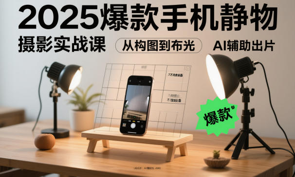 2025爆款手机静物摄影实战课，从构图到布光，不用贵设备，AI辅助出片-百货大全