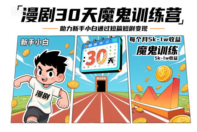 漫剧30天魔鬼训练营，助力新手小白通过短篇短剧变现，每个月5k-1w收益-百货大全