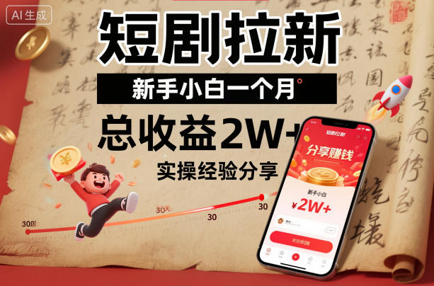 短剧拉新新手小白一个月总收益2W+实操经验分享-百货大全