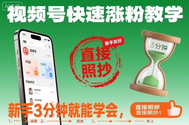 视频号快速涨粉教学，新手3分钟就能学会，直接照抄！-百货大全