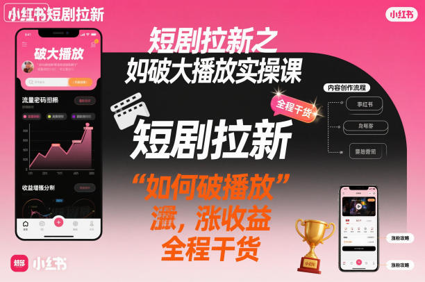 短剧拉新之小红书如何破大播放实操课，如何破播放，涨收益，全程干货-百货大全