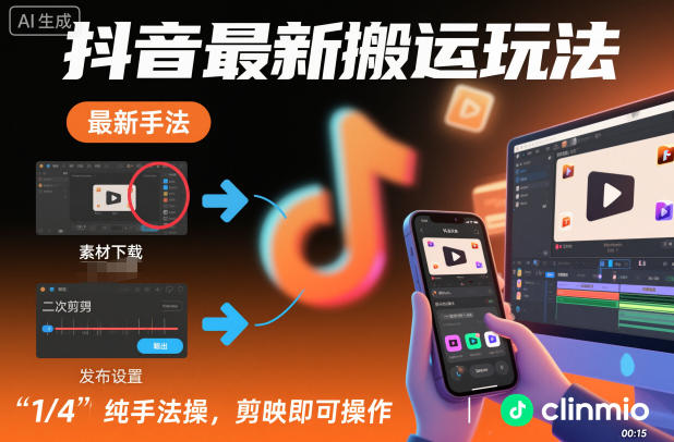 抖音最新搬运玩法，纯手法操作，剪映即可操作-百货大全