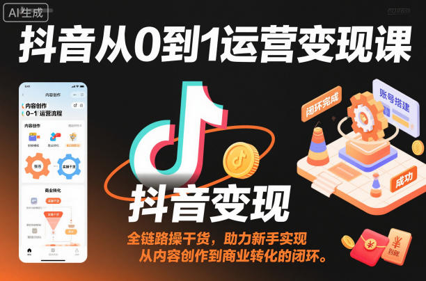 抖音从0到1运营变现课，全链路实操干货，助力新手实现从内容创作到商业转化的闭环-百货大全