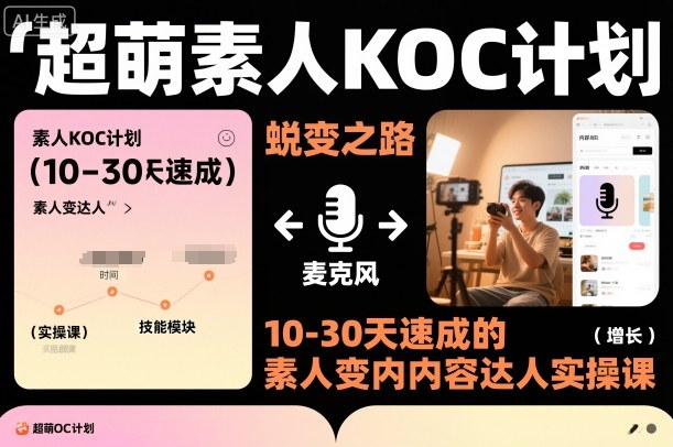 超萌素人KOC计划，10-30天速成的素人变内容达人实操课，适合想做短剧小说推文电商推广的素人入局-百货大全