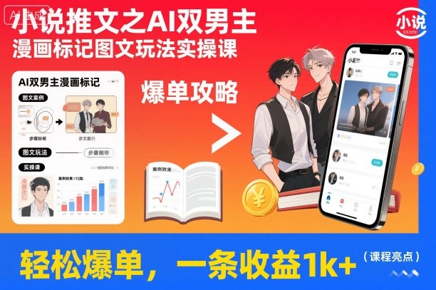 小说推文之AI双男主漫画标记图文玩法实操课，轻松爆单，一条收益1k+-百货大全