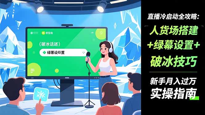 直播冷启动全攻略:人货场搭建+绿幕设置+破冰技巧，新手月入过万实操指南-百货大全