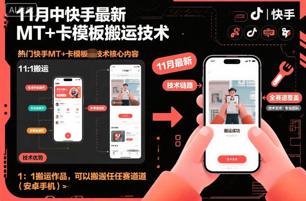 11月中快手最新MT+卡模板搬运技术，1：1搬运作品，可以搬运任何赛道(安卓手机)-百货大全