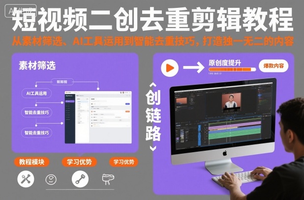短视频二创去重剪辑教程，从素材筛选、AI工具运用到智能去重技巧，打造独一无二的内容-百货大全