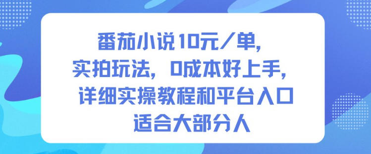 番茄小说10米每单，实拍玩法，0成本好上手，详细实操教程和平台入口适合大部分人-百货大全