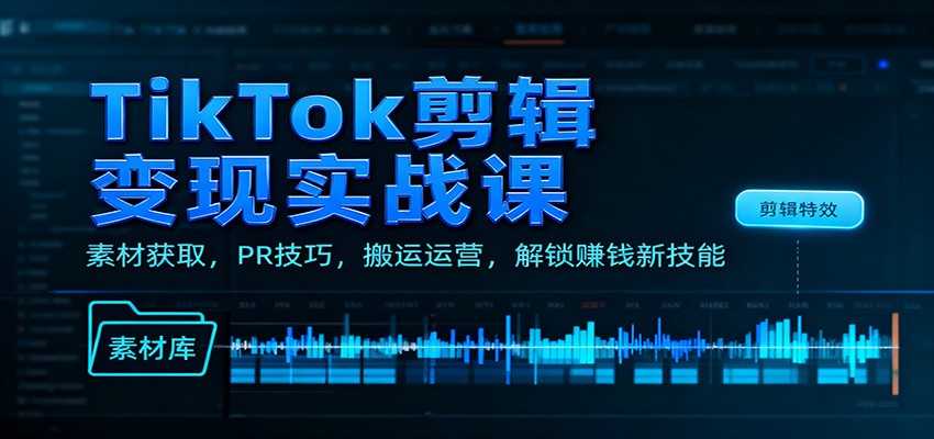 TikTok剪辑变现实战课：素材获取，PR技巧，搬运运营，解锁赚钱新技能-百货大全
