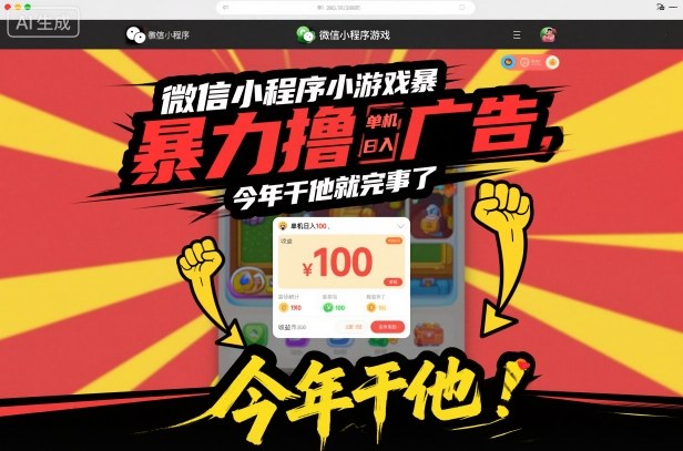 微信小程序小游戏暴力撸广告，单机日入100，今年干他就完事了-百货大全