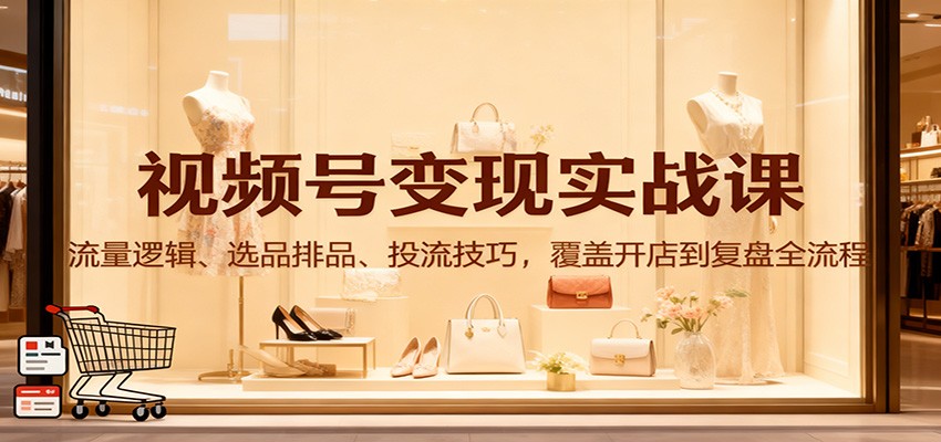 视频号变现实战课：流量逻辑、选品排品、投流技巧，覆盖开店到复盘全流程-百货大全