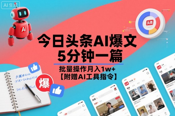 今日头条AI爆文，5分钟一篇，批量操作月入1w+【附赠AI工具指令】-百货大全