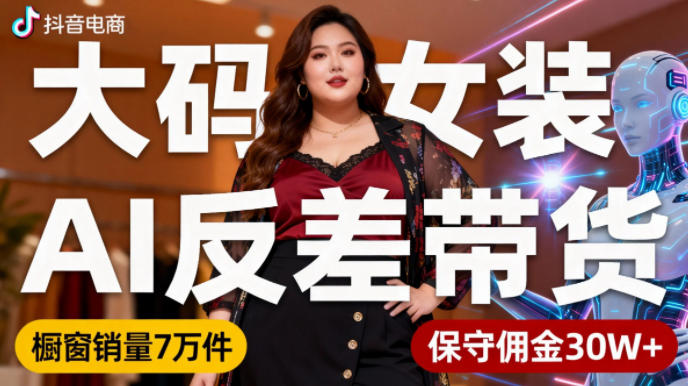 抖音小众赛道，大码女装AI反差带货，不用直播，每天6条作品，橱窗卖7万件，保守佣金30W+-百货大全