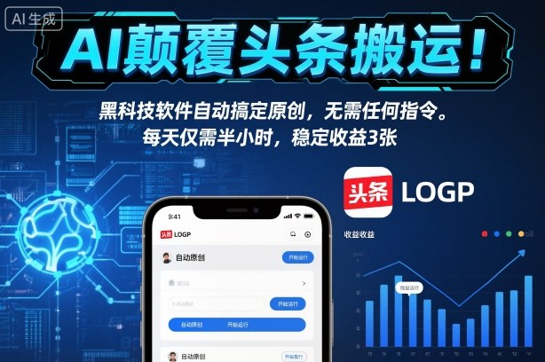 AI颠覆头条搬运！黑科技软件自动搞定原创，无需任何指令。每天仅需半小时，稳定收益3张【揭秘】-百货大全