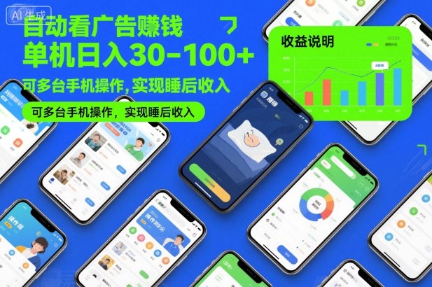 自动看广告賺钱，单机日入30-100+，可多台手机操作，实现睡后收入【揭秘】-百货大全