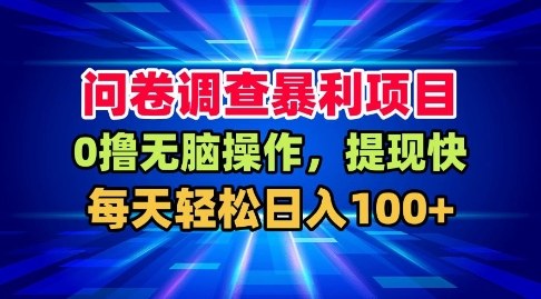 问卷调查暴利项目，0撸无脑操作，提现快，每天轻松日入100+【揭秘】-百货大全