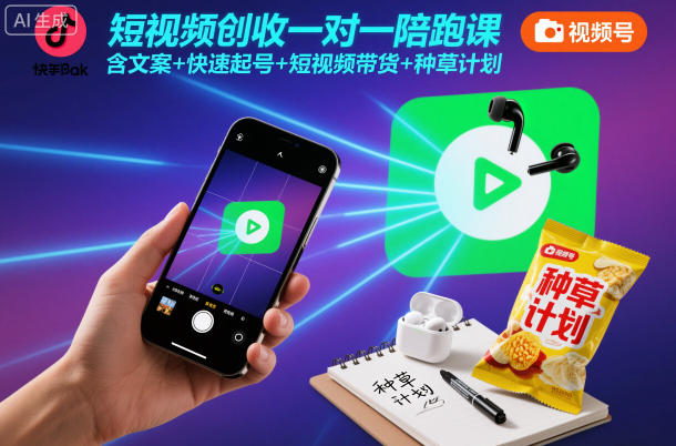 短视频创收一对一陪跑课，含文案+快速起号+短视频带货+种草计划-百货大全