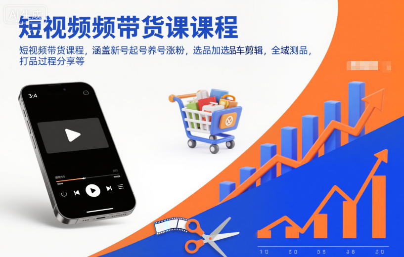 短视频带货课程，涵盖新号起号养号涨粉，选品加选品车剪辑，全域测品，打品过程分享等-百货大全