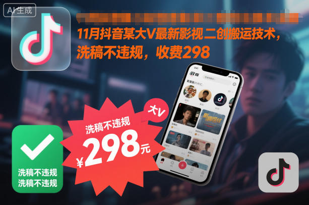 11月抖音某大V最新影视二创搬运技术，洗稿不违规，收费298-百货大全