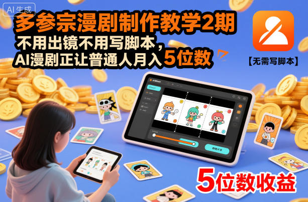 多参宗漫剧制作教学2期，不用出镜不用写脚本，AI漫剧正让普通人月入5位数-百货大全