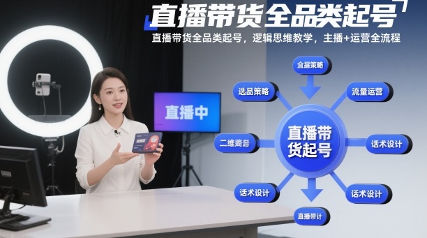 直播带货全品类起号，逻辑思维教学，主播+运营全流程-百货大全