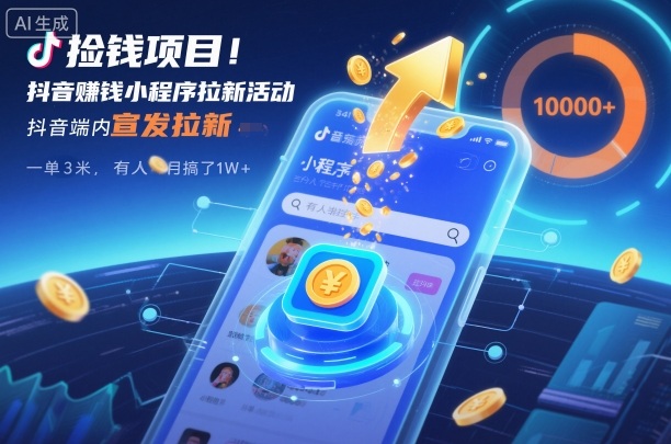 捡钱项目！抖音賺钱小程序拉新活动，抖音端内宣发拉新，一单3米，有人半个月搞了1W+-百货大全