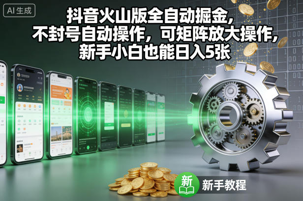 抖音火山版全自动掘金，不封号自动操作，可矩阵放大操作，新手小白也能日入5张【揭秘】-百货大全