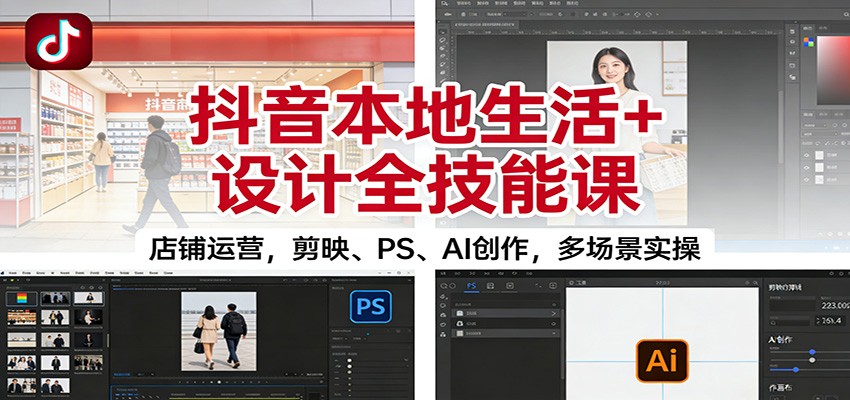 抖音本地生活+设计全技能课：店铺运营，剪映、PS、AI创作，多场景实操-百货大全