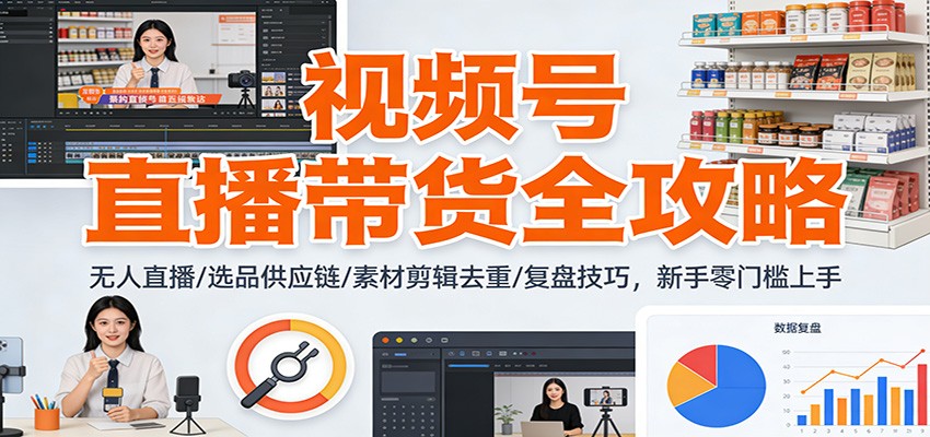 视频号直播带货全攻略：无人直播/选品供应链/素材剪辑去重/复盘技巧，零门槛上手-百货大全