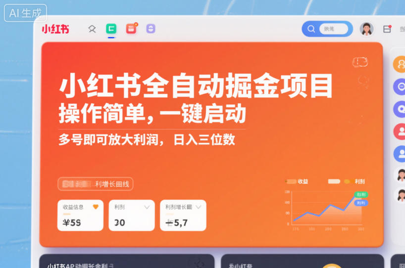 小红书全自动掘金项目，操作简单，一键启动，多号即可放大利润，日入三位数【揭秘】-百货大全